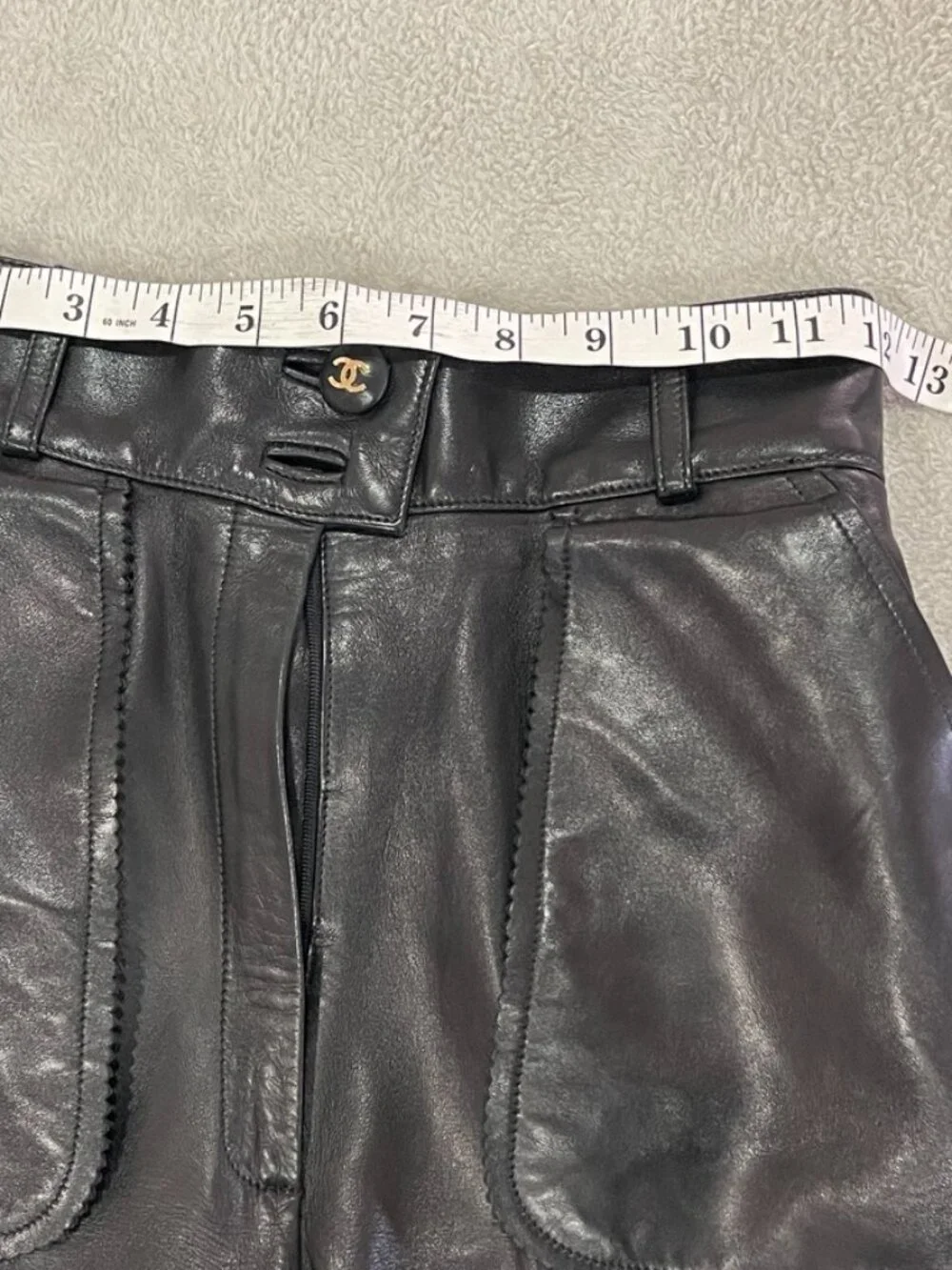Vintage Chanel Black Leather Pants with Flap Pockets Size 24